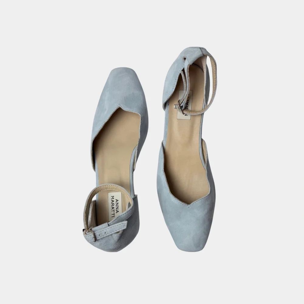 Anna‎ Maratti Light Blue Suede Ankle-Strap Ballet Kitten Heel Size 40